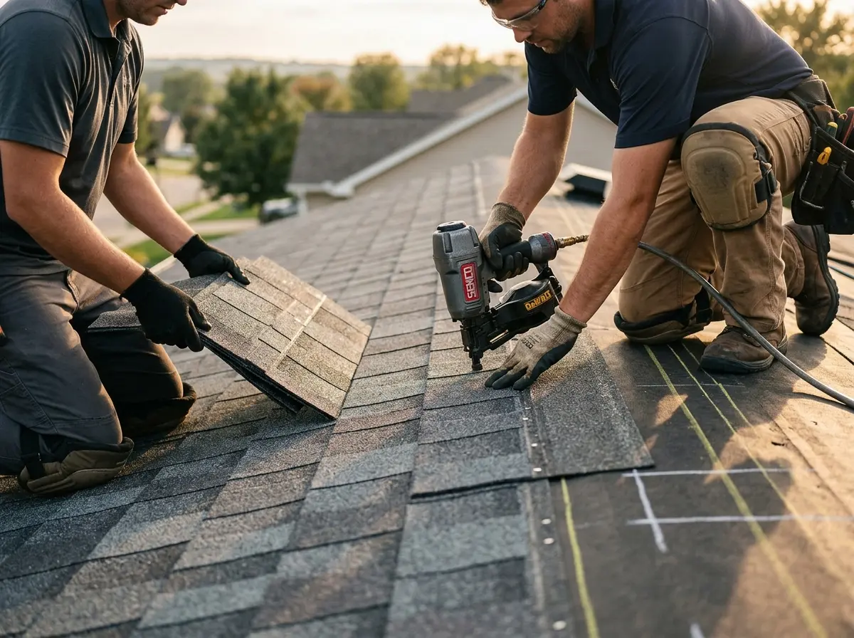 Professional roofer working on a residential roof in San Buenaventura (Ventura)
